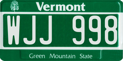 VT license plate WJJ998