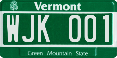 VT license plate WJK001