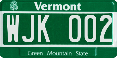 VT license plate WJK002