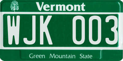 VT license plate WJK003