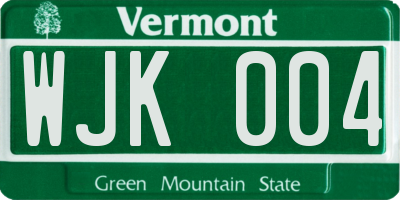 VT license plate WJK004