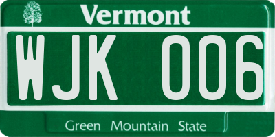 VT license plate WJK006