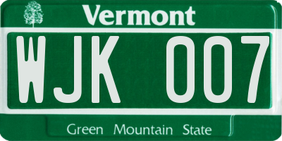 VT license plate WJK007