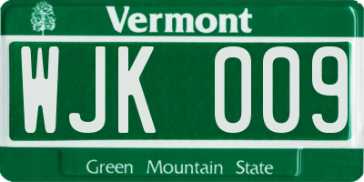 VT license plate WJK009