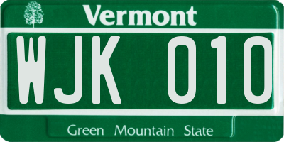 VT license plate WJK010