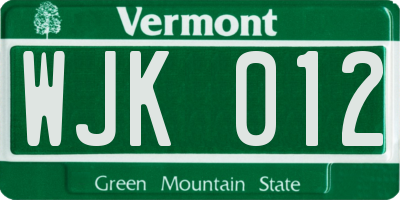 VT license plate WJK012