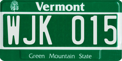 VT license plate WJK015
