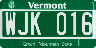 VT license plate WJK016