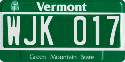 VT license plate WJK017