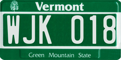 VT license plate WJK018