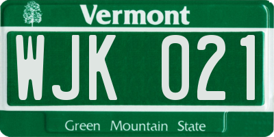 VT license plate WJK021