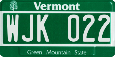 VT license plate WJK022