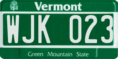 VT license plate WJK023