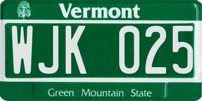 VT license plate WJK025