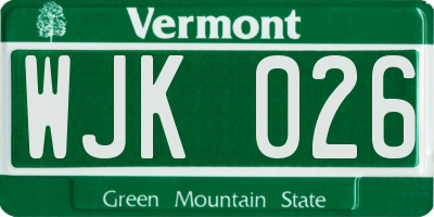 VT license plate WJK026
