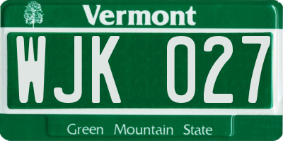 VT license plate WJK027
