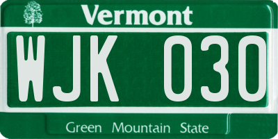 VT license plate WJK030