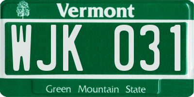 VT license plate WJK031