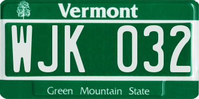 VT license plate WJK032