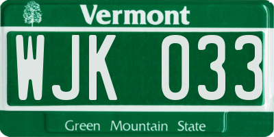 VT license plate WJK033