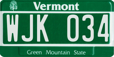 VT license plate WJK034