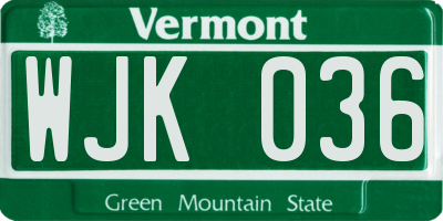 VT license plate WJK036