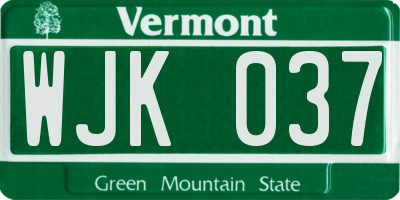 VT license plate WJK037