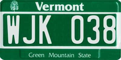 VT license plate WJK038