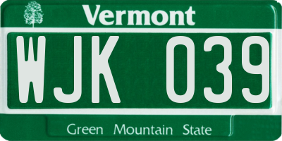 VT license plate WJK039