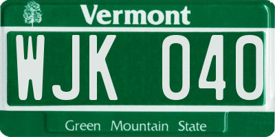 VT license plate WJK040