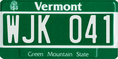 VT license plate WJK041