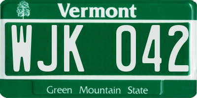 VT license plate WJK042