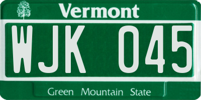 VT license plate WJK045