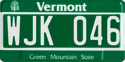 VT license plate WJK046