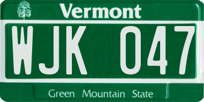 VT license plate WJK047