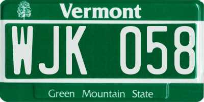 VT license plate WJK058