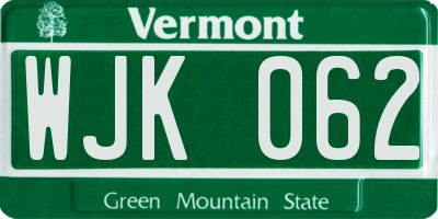 VT license plate WJK062