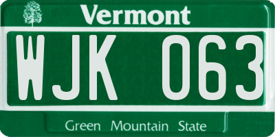 VT license plate WJK063