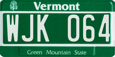 VT license plate WJK064