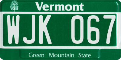 VT license plate WJK067