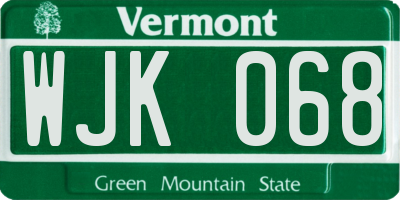 VT license plate WJK068