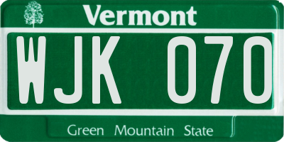 VT license plate WJK070
