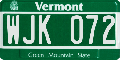 VT license plate WJK072