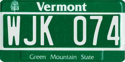 VT license plate WJK074
