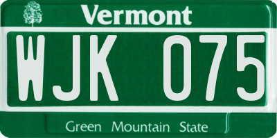 VT license plate WJK075