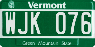 VT license plate WJK076