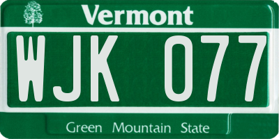 VT license plate WJK077