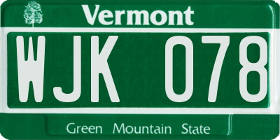 VT license plate WJK078