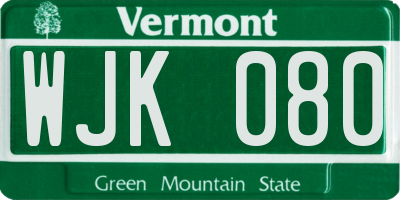 VT license plate WJK080