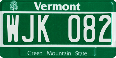 VT license plate WJK082